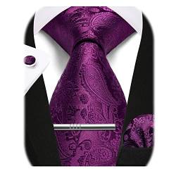 Enlision Herren Krawatte und Taschentuch Herrenkrawatten Krawattenklammer mit Manschettenknöpfe Krawatten Einstecktuch Set Violett von Enlision