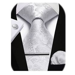 Enlision Herren Krawatte und Taschentuch Herrenkrawatten Krawattenklammer mit Manschettenknöpfe Krawatten Einstecktuch Set Weiß von Enlision