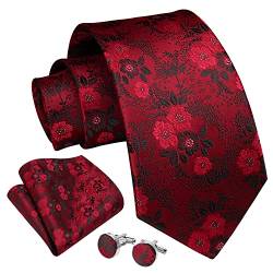 Enlision Herren-Krawatten und Einstecktuch, Manschettenknöpfe, Blumen-Hochzeits-Krawatten-Set, klassisches formelles 8,1 cm, einfarbiges Paisley-Krawatten-Set von Enlision