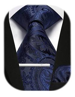 Enlision Herren Krawatten und Einstecktuch krawattenklammer Set Marine Paisley Krawatte Taschentuch Krawattennadel Für Männer Business Hochzeit,Marine,Einheitsgröße von Enlision