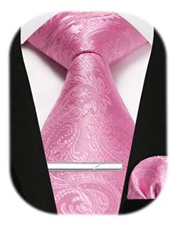 Enlision Herren Krawatten und Einstecktuch krawattenklammer Set Rosa Paisley Krawatte Taschentuch Krawattennadel Für Männer Business Hochzeit,Rosa,Einheitsgröße von Enlision