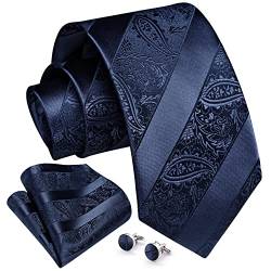 Enlision Herren Navy blau Krawatte Taschentuch Hochzeit Formell Business Gestreifte Paisley Krawatten und Einstecktuch Manschettenknöpfe Set von Enlision