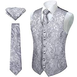 Enlision Herren Paisley Blumenhochzeit Jacquard Weste & Krawatte und Pocket Square Weste Anzug Set Grau von Enlision