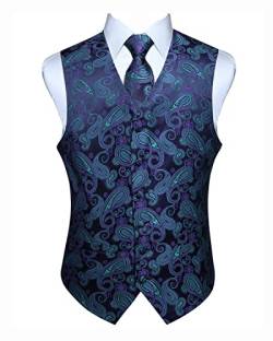 Enlision Herren Paisley Blumenhochzeit Jacquard Weste & Krawatte und Pocket Square Weste Anzug Set von Enlision