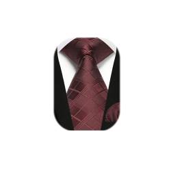 Enlision Herren Rot Krawatte mit Einstecktuch Set Kariert Krawatte für Hochzeit Business Herren Krawatte mit Taschentuch für Formelle Geschäfte Party Weihnachten,Burgund von Enlision