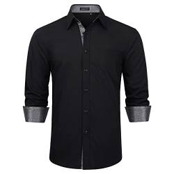 Enlision Herren Schwarz Hemden Langarm Slim Fit Business Hemd Klassisch Kontrast Button Down Freizeithemden Bügelfrei Regular Fit 3XL von Enlision