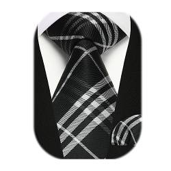 Enlision Herren Schwarze Krawatten mit Einstecktuch Set für Hochzeit Klassisch Kariert Krawatten Set für formelle Geschäfte Beerdigung,Schwarz und Weiß von Enlision