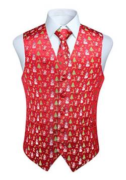 Enlision Herren Spaß Weihnachten Weste Rot Festlich Happy Santa Claus Weste Krawatte Tasche Tasche Taschentuch Weste Anzug Set XS-4XL von Enlision