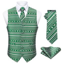 Enlision Herren Weste Funky Weihnachten Westen Christmas Weste Krawatte Taschentuch Weihnachtsweste Anzug Weste Set Grün 3XL von Enlision
