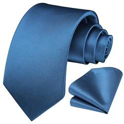 Enlision Krawatte Blau Herren Hochzeit Krawatten und Einstecktuch Set Elegant Einfarbig Seidenkrawatte mit Taschentuch Business Party Marineblau Krawatte von Enlision