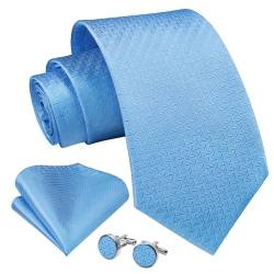 Enlision Krawatte Blau Krawatten für Herren Hochzeit Einfarbig Krawatte mit Einstecktuch und Manschettenknöpfe Set Seidenkrawatte Elegant Business von Enlision