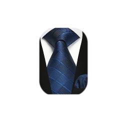 Enlision Krawatte Blau für Herren mit Einstecktuch Set für Hochzeit Business Herren Karierte Plaid Schwarz Krawatten Taschentuch für formelle Geschäfte Anzug,Blau mit Schwarz von Enlision