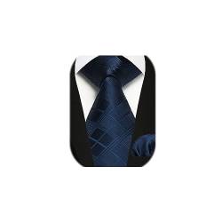 Enlision Krawatte Blau für Herren mit Einstecktuch Set für Hochzeit Business Herren Karierte Plaid Schwarz Krawatten Taschentuch für formelle Geschäfte Anzug,Blau mit Schwarz von Enlision