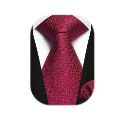 Enlision Krawatte Burgund Herren Hochzeit Krawatten und Einstecktuch Set Elegant Einfarbig Seidenkrawatte mit Taschentuch Business Rot Krawatte von Enlision