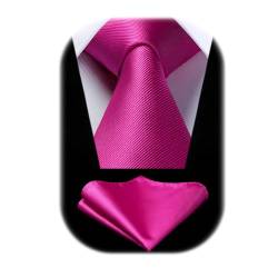 Enlision Krawatte Fuchsia Rosa Herren Hochzeit Krawatten mit Einstecktuch Set Elegant Einfarbig Seidenkrawatte und Taschentuch von Enlision