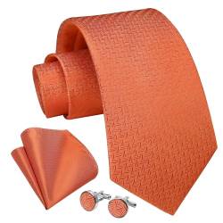 Enlision Krawatte Orange Krawatten für Herren Hochzeit Einfarbig Krawatte mit Einstecktuch und Manschettenknöpfe Set Seide Elegant Business von Enlision