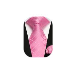 Enlision Krawatte Rosa für Herren mit Einstecktuch Set für Hochzeit Business Herren Karierte Plaid Krawatten Taschentuch für formelle Geschäfte Anzug,Rosa von Enlision