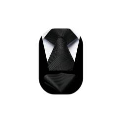 Enlision Krawatte Schwarz Herren Streifen krawatte mit Einstecktuch Set Seide Krawatten für Herren für Hochzeit Formelle Geschäfte Weihnachten,Schwarze von Enlision