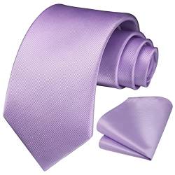 Enlision Krawatte Violett Herren Hochzeit Krawatten und Einstecktuch Set Elegant Einfarbig Seidenkrawatte mit Taschentuch Business lila Krawatte von Enlision