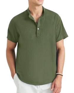 Enlision Leinenhemd Herren Kurzarm Armeegrün Hemd Leichtes Sommerhemd Herren Freizeithemden für Männer Henley Shirt Baumwolle Hemden Regular Fit L von Enlision