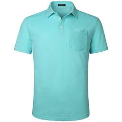 Enlision Poloshirt Herren Kurzarm Aqua Blau Polohemd mit Brusttasche Casual Golf Poloshirts Regular Fit Sport Polo T-Shirt Männer L von Enlision