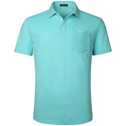 Enlision Poloshirt Herren Kurzarm Aqua Blau Polohemd mit Brusttasche Casual Golf Poloshirts Regular Fit Sport Polo T-Shirt Männer XXL von Enlision