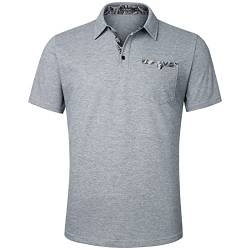 Enlision Poloshirt Herren Kurzarm Grau Polohemd mit Brusttasche Casual Golf Poloshirts Regular Fit Sport Polo T-Shirt Männer L von Enlision