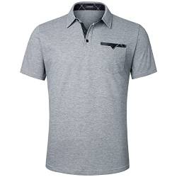 Enlision Poloshirt Herren Kurzarm Grau Polohemd mit Brusttasche Casual Golf Poloshirts Regular Fit Sport Polo T-Shirt Männer XXL von Enlision