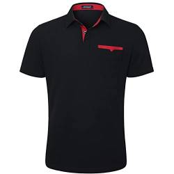 Enlision Poloshirt Herren Kurzarm Schwarz Rot Polohemd mit Brusttasche Casual Golf Poloshirts Regular Fit Sport Polo T-Shirt Männer M von Enlision