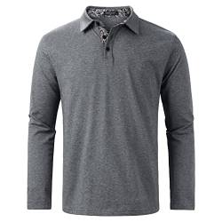 Enlision Poloshirt Herren Langarm Polohemd Grau Casual Golf Poloshirts Baumwolle Regular Fit Sport Polo T-Shirt Männer XL von Enlision