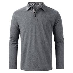 Enlision Poloshirt Herren Langarm Polohemd Grau Casual Golf Poloshirts Baumwolle Regular Fit Sport Polo T-Shirt Männer XXL von Enlision