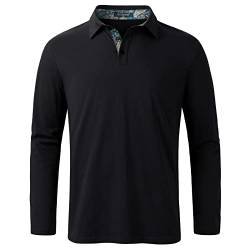 Enlision Poloshirt Herren Langarm Polohemd Schwarz Casual Golf Poloshirts Baumwolle Regular Fit Sport Polo T-Shirt Männer L von Enlision