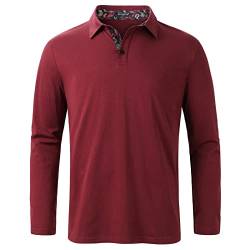 Enlision Poloshirt Herren Langarm Polohemd Weinrot Casual Golf Poloshirts Baumwolle Regular Fit Sport Polo T-Shirt Männer XL von Enlision