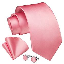 Enlision Rosa Pink Krawatte Herren Seide Hochzeit Krawatten und Einstecktuch mit Manschettenknöpfe Set Elegant Einfarbig Seidenkrawatte mit Taschentuch Business Party von Enlision