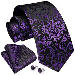 Enlision Seide Krawatten für Herren Hochzeits Krawatte Männer Krawatte Herrenkrawatte Einstecktuch Manschettenknöpfe Set Violett von Enlision