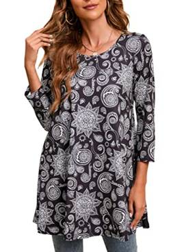 Enmain Damen Tunika Langarm Große Größen Elegant Blusen Tuniken Für Frauen Weihnachten Festliche Bluse Long Paisley Oberteil Shirt,Schwarz & Weiß,XXL von Enmain