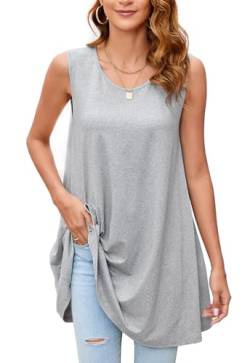 Enmain Graue Tank Tops Damen Ärmellose Sommer Tunika Top Große Größen Lang Locker T-Shirts Longbluse Longshirt Oberteile Lässig für Leggings S von Enmain