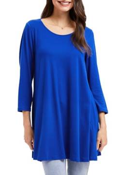 Enmain Königsblau Damen Tunika Oberteile für Damen Dreiviertel Langarm Blusen Tuniken Longline Bluse Longshirt Casual Rundhals Swing Tunika Tops L von Enmain