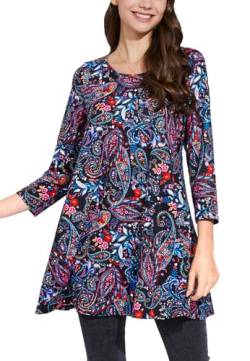 Enmain Tunika Damen Langarm Große Größen Herbst 3/4 Arm Bluse Shirt Schwarz Paisley Longbluse Longshirt Tuniken Oberteil Elegant Lässig L von Enmain