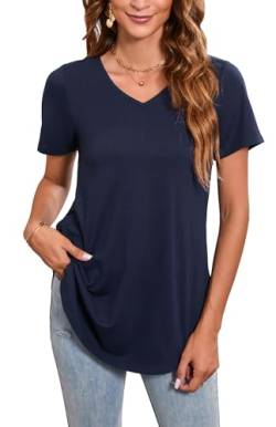 Enmain Tunika Damen Sommer Kurzarm Große Größen Blau Blusen & Tuniken Elegant T Shirt V Ausschnitt Kurzärmelig Tops Oberteile für Frauen,Marineblau,M von Enmain