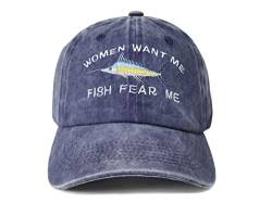 Bestickte Baseballmütze für Damen, Want Me Fish Fear Me, Frauen Want Me Fish Fear Me – Marineblau, Einheitsgröße von Enodtter