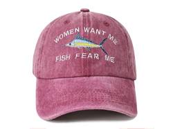 Enodtter Bestickte Frauen-Baseballmützen mit Aufschrift "Want Me Fish", Women Want Me Fish Fear Me - Burgunderrot, Einheitsgröße von Enodtter