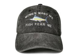 Enodtter Bestickte Frauen-Baseballmützen mit Aufschrift "Want Me Fish", Women Want Me Fish Fear Me - Washed Black, Einheitsgröße von Enodtter