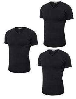 Enrico Coveri 3 T-Shirt für Herren, halber Ärmel, V-Ausschnitt aus gekämmter Baumwolle, Art. ET1101, Schwarz , XL von Enrico Coveri