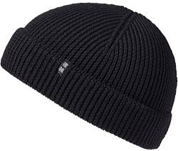 Enter the Complex® Fisherman Beanie, 100% Merino Wolle, Trawler Mütze, Fischermütze, Troyer, Ribbstrick, Damen und Herren, Schwarz von Enter the Complex