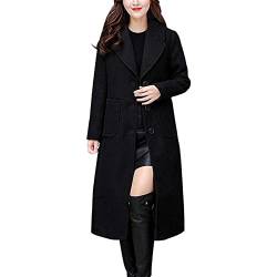 Entireface Damen Mantel in modischer gekräuselter Wolloptik Knopfleiste Übergangsmantel Herbst Winter Lässig Outwear Herbstjacke Eleganter Zweireihiger Mantel aus Wollmischung mit gekerbtem Kragen von Entireface