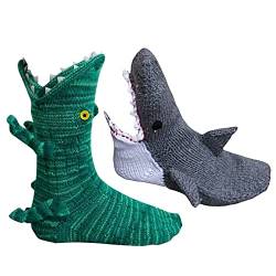 Entireface Krokodil Socken,Funky Knitting Pattern Hai Witzige Krokodil Hai Frosch Socken Winter Indoor Warme Socken Soft Floor Socks für Winter-Heimwärme von Entireface