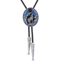 Bolo-Krawatte/Blauer Wolf, Geschnitzter Onyx, Bolo-Krawatte, Oval, Verstellbar, Modische Lederkrawatte, Handgefertigte Western-Cowboy-Krawatte, Halskette, Halloween-Kostüm-Accessoires Für Männer von Entwicklt