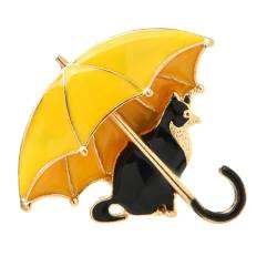 Statement-Brosche, modische Emaille-Brosche mit niedlicher Katze unter Regenschirm für Damen, 4-farbige Tier-Brosche für lässige Broschen, Hemdschal-Schnalle, Kragennadel-Brosche, Luxus von Entwicklt