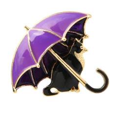 Statement-Brosche, modische Emaille-Brosche mit süßer Katze unter Regenschirm für Damen, 4-farbige Tier-Brosche für lässige Broschen, Hemdschal-Schnalle, Kragennadel-Brosche, luxuriös von Entwicklt